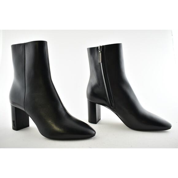 YSL Yves Saint Laurent Lou 70 Black Leather Pin Block Heel Ankle Bootie Boot 37 - Picture 4 of 12